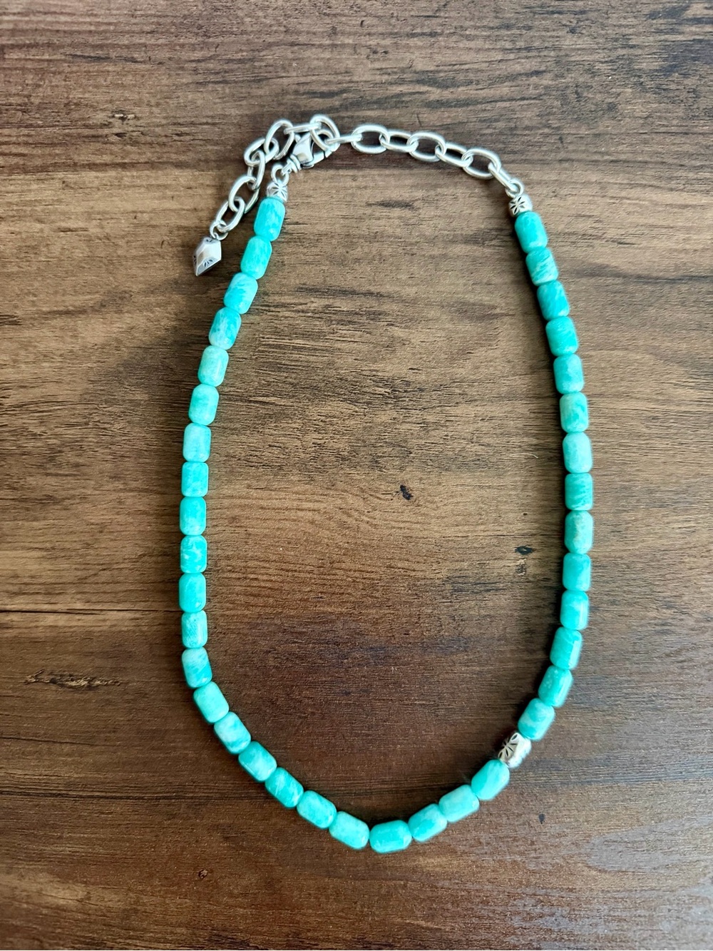 Kendra Scott Teal Amazonite Beaded Silver Collar Necklace